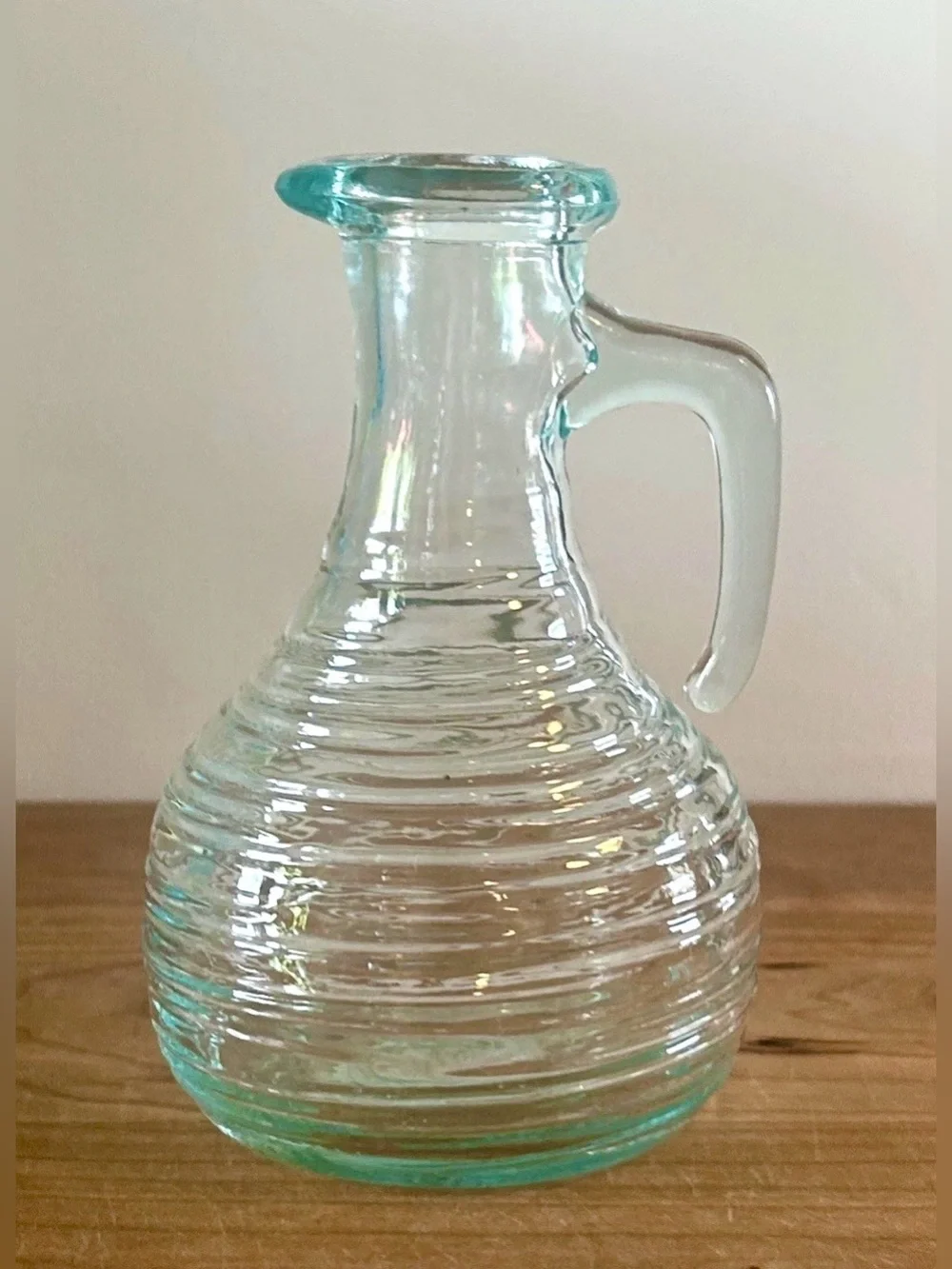 VTG Vetreria Etrusca Italy Ribbed Beehive Blue Glass Decanter Cruet W/Stopper 5”